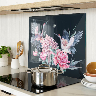 Glasschneidebrett Blumen und Vögel