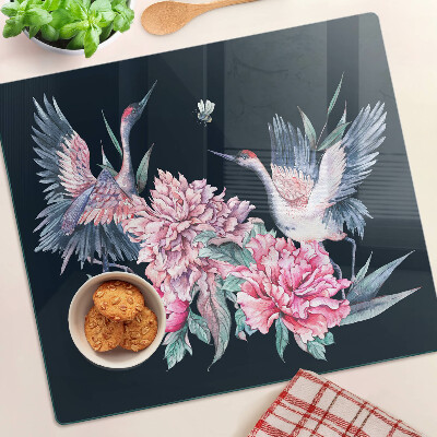 Glasschneidebrett Blumen und Vögel