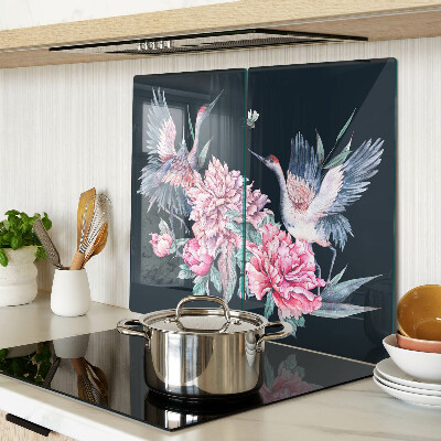 Glasschneidebrett Blumen und Vögel