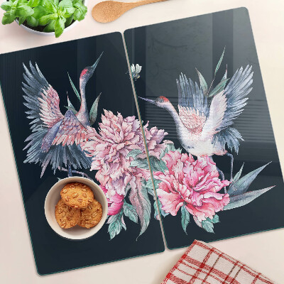 Glasschneidebrett Blumen und Vögel
