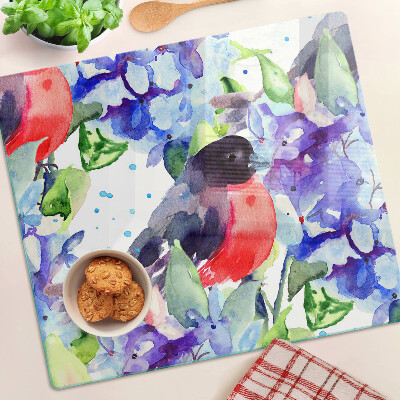 Schneidebrett glas Vogel auf einem Hintergrund aus Blumen