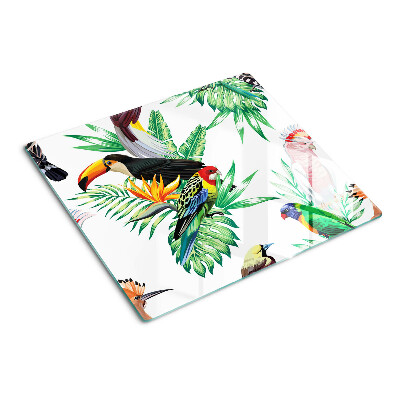 Glasschneidebrett Tropische Vögel und Blätter