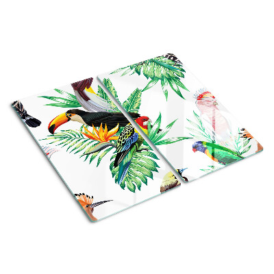 Glasschneidebrett Tropische Vögel und Blätter