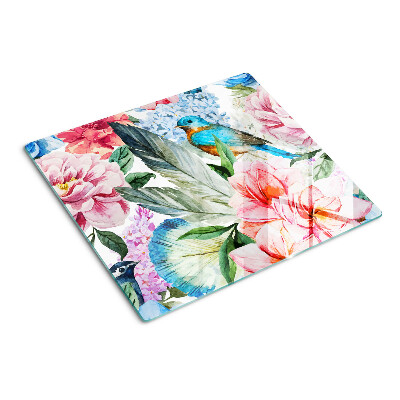 Schneidebrett glas Blumen und Vögel in Aquarell