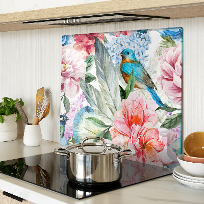 Schneidebrett glas Blumen und Vögel in Aquarell