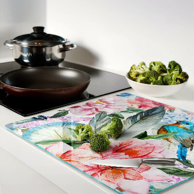 Schneidebrett glas Blumen und Vögel in Aquarell