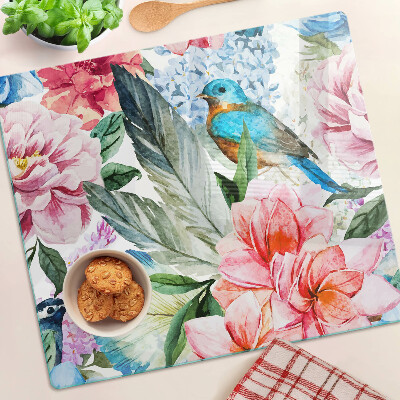 Schneidebrett glas Blumen und Vögel in Aquarell