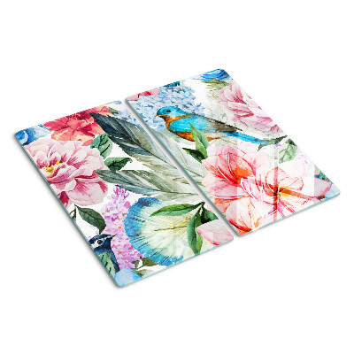 Schneidebrett glas Blumen und Vögel in Aquarell