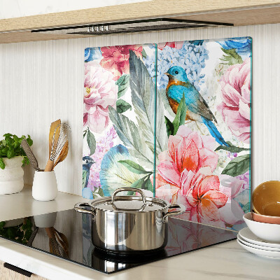 Schneidebrett glas Blumen und Vögel in Aquarell
