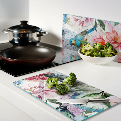 Schneidebrett glas Blumen und Vögel in Aquarell