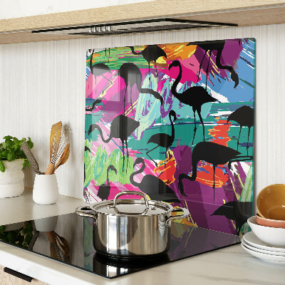 Schneidebrett glas Flamingos auf buntem Hintergrund
