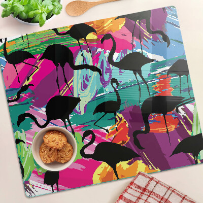 Schneidebrett glas Flamingos auf buntem Hintergrund