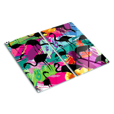 Schneidebrett glas Flamingos auf buntem Hintergrund