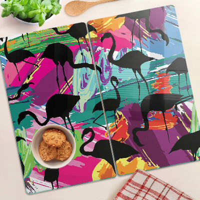 Schneidebrett glas Flamingos auf buntem Hintergrund