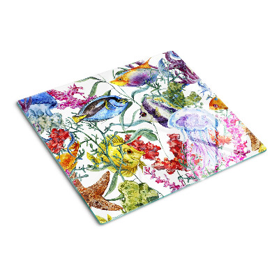 Schneidebrett glas Meeresthema mit Fischen und Quallen