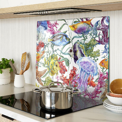 Schneidebrett glas Meeresthema mit Fischen und Quallen