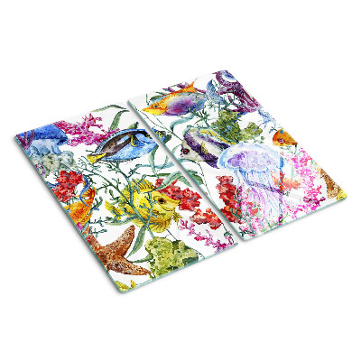 Schneidebrett glas Meeresthema mit Fischen und Quallen