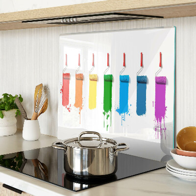 Glasschneidebrett Ein Regenbogen aus Farben in Pinseln