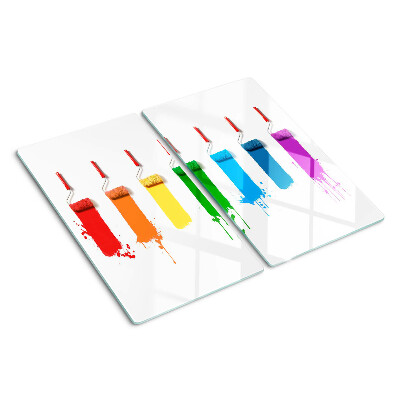 Glasschneidebrett Ein Regenbogen aus Farben in Pinseln