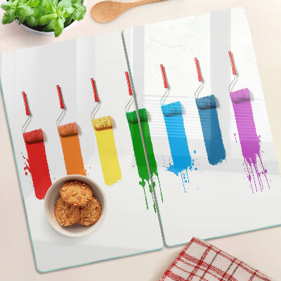 Glasschneidebrett Ein Regenbogen aus Farben in Pinseln