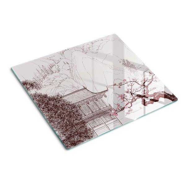 Glasschneidebrett Berglandschaft mit blühenden Bäumen