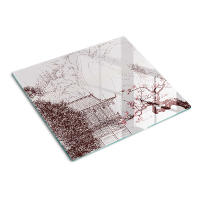 Glasschneidebrett Berglandschaft mit blühenden Bäumen
