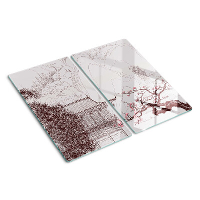 Glasschneidebrett Berglandschaft mit blühenden Bäumen