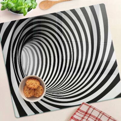 Glasschneidebrett Spiralmuster in Schwarz- und Weißtönen