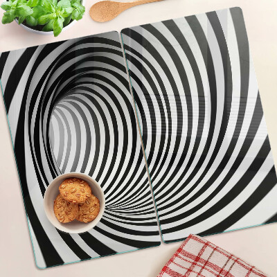 Glasschneidebrett Spiralmuster in Schwarz- und Weißtönen