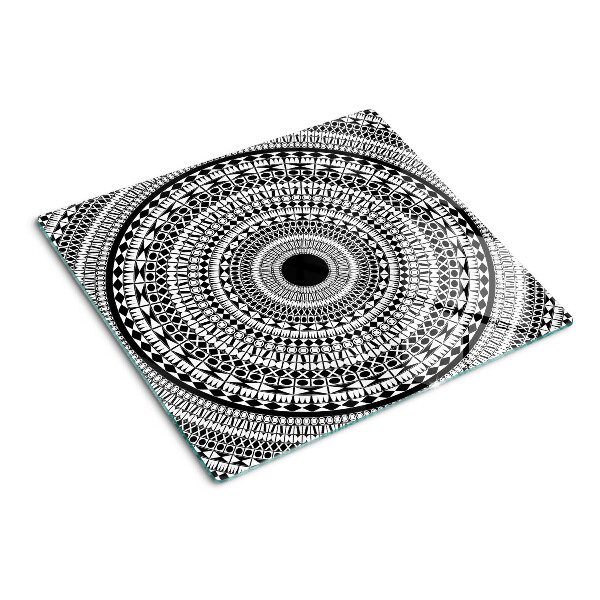 Schneidebrett glas Mandala in Schwarz-Weiß-Tönen