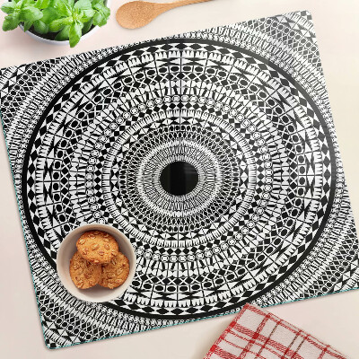 Schneidebrett glas Mandala in Schwarz-Weiß-Tönen
