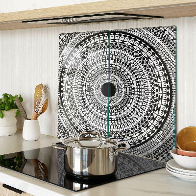 Schneidebrett glas Mandala in Schwarz-Weiß-Tönen