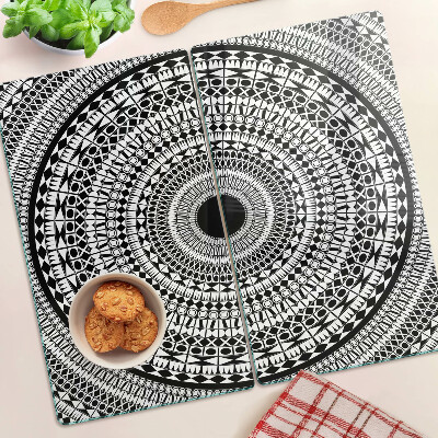 Schneidebrett glas Mandala in Schwarz-Weiß-Tönen