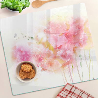 Schneidebrett glas Blumenaquarelle in Pastellfarben