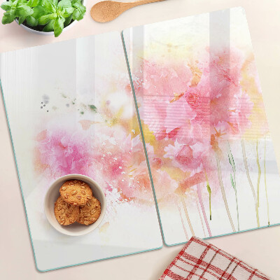 Schneidebrett glas Blumenaquarelle in Pastellfarben
