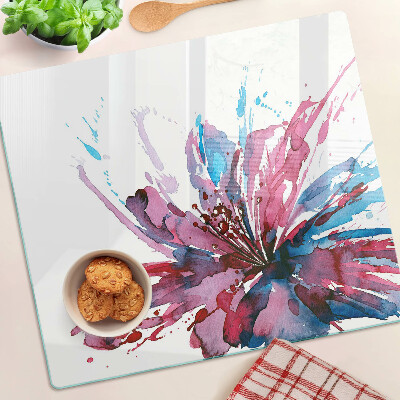 Glasschneidebrett Blumenaquarelle in intensiven Farben