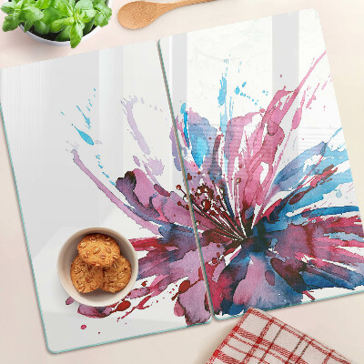 Glasschneidebrett Blumenaquarelle in intensiven Farben