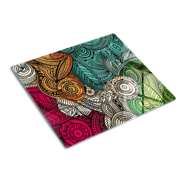 Schneidebrett glas Mandala-Motiv mit bunten Mustern