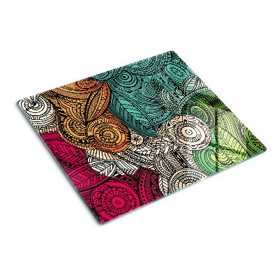 Schneidebrett glas Mandala-Motiv mit bunten Mustern