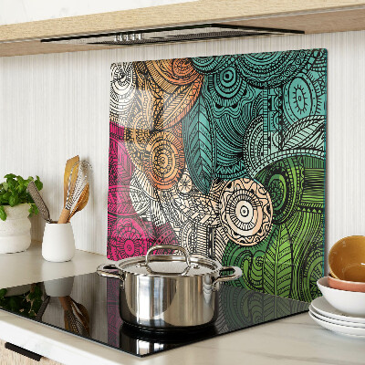 Schneidebrett glas Mandala-Motiv mit bunten Mustern