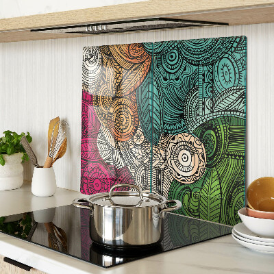 Schneidebrett glas Mandala-Motiv mit bunten Mustern