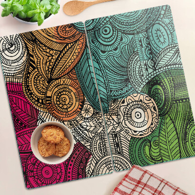Schneidebrett glas Mandala-Motiv mit bunten Mustern