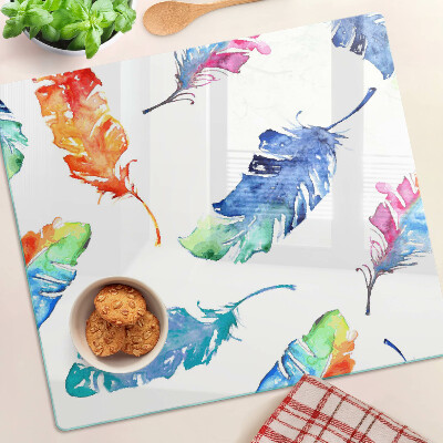 Schneidebrett glas Federn in Aquarell