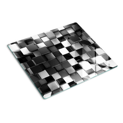 Schneidebrett glas Schachbrettmotiv in Schwarz-Weiß-Tönen