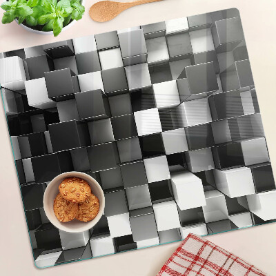 Schneidebrett glas Schachbrettmotiv in Schwarz-Weiß-Tönen