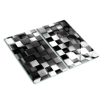 Schneidebrett glas Schachbrettmotiv in Schwarz-Weiß-Tönen