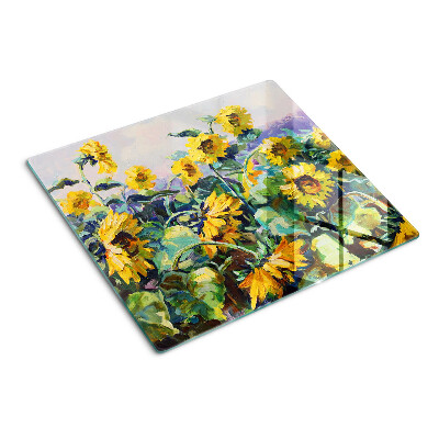 Glasschneidebrett Sonnenblumen im Garten