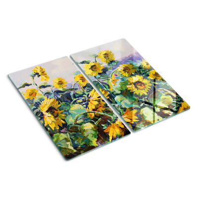 Glasschneidebrett Sonnenblumen im Garten