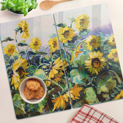 Glasschneidebrett Sonnenblumen im Garten