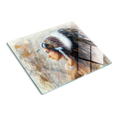 Glasschneidebrett Indianer mit Federkopfschmuck